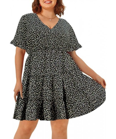 Plus Size Dress for Women Short Sleeve Dresses V Neck Tie Waist Summer Dress Leopard/Floral/Camo T Shirt Dress XL-5XL 9-black...