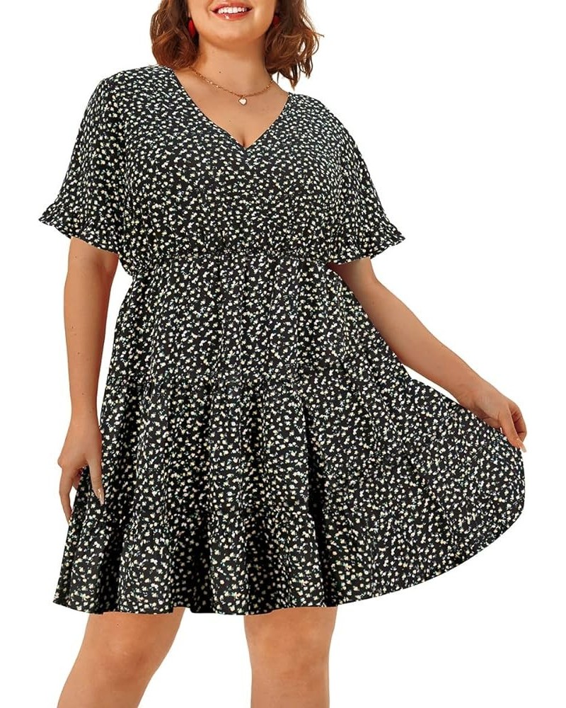 Plus Size Dress for Women Short Sleeve Dresses V Neck Tie Waist Summer Dress Leopard/Floral/Camo T Shirt Dress XL-5XL 9-black...