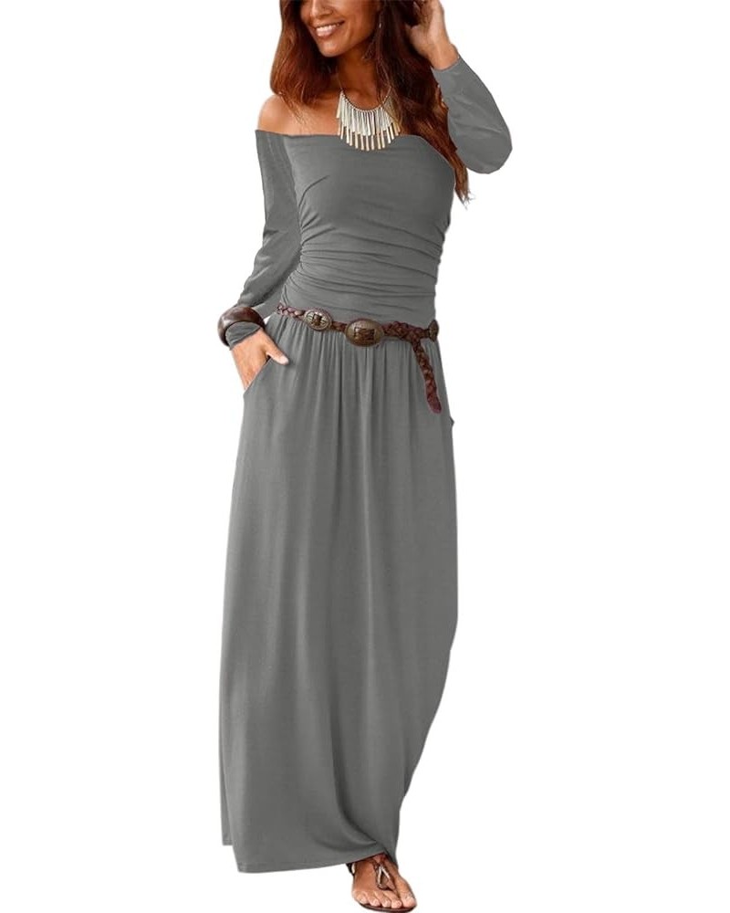 Women’s Strapless Bandeau Summer Long Floral Dress Off Shoulder Beach Maxi Dress with Pockets 00 Grey-l $18.71 Dresses