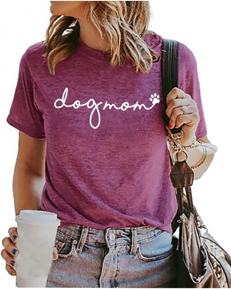 Dog Mom T-Shirt Women Funny Mama O-Neck Graphic Tees Casual Loose Short Sleeve Tops Dog Lover Gift Blouse Purple $9.90 T-Shirts