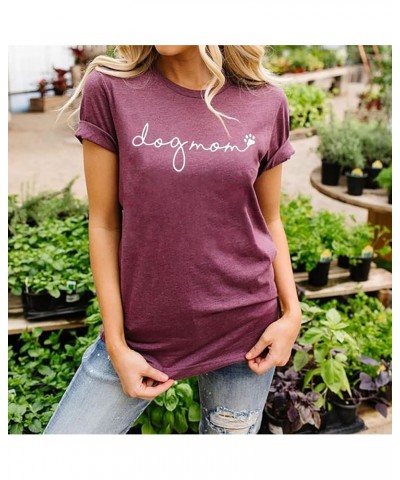 Dog Mom T-Shirt Women Funny Mama O-Neck Graphic Tees Casual Loose Short Sleeve Tops Dog Lover Gift Blouse Purple $9.90 T-Shirts