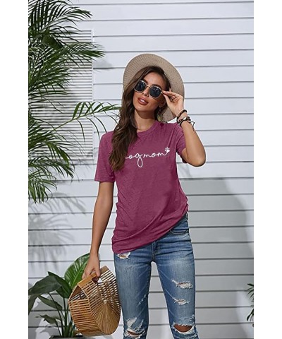 Dog Mom T-Shirt Women Funny Mama O-Neck Graphic Tees Casual Loose Short Sleeve Tops Dog Lover Gift Blouse Purple $9.90 T-Shirts