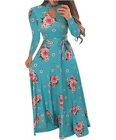 Womens Plus Size Maxi Dress High Neck Long Sleeve Floral Print Dresses B Green $10.01 Dresses