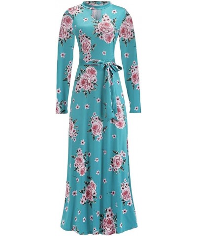 Womens Plus Size Maxi Dress High Neck Long Sleeve Floral Print Dresses B Green $10.01 Dresses