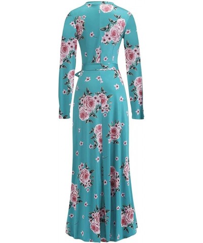 Womens Plus Size Maxi Dress High Neck Long Sleeve Floral Print Dresses B Green $10.01 Dresses