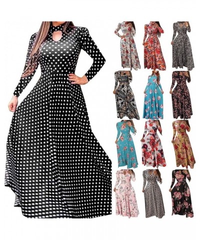 Womens Plus Size Maxi Dress High Neck Long Sleeve Floral Print Dresses B Green $10.01 Dresses