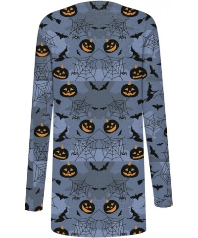 Cardigan for Women Lightweight Long Sleeve Halloween Pumpkin Cat Print Knitted Coats Open Front Knitted Sweaters 3-royal Blue...