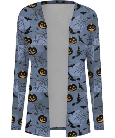 Cardigan for Women Lightweight Long Sleeve Halloween Pumpkin Cat Print Knitted Coats Open Front Knitted Sweaters 3-royal Blue...