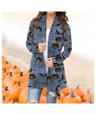 Cardigan for Women Lightweight Long Sleeve Halloween Pumpkin Cat Print Knitted Coats Open Front Knitted Sweaters 3-royal Blue...