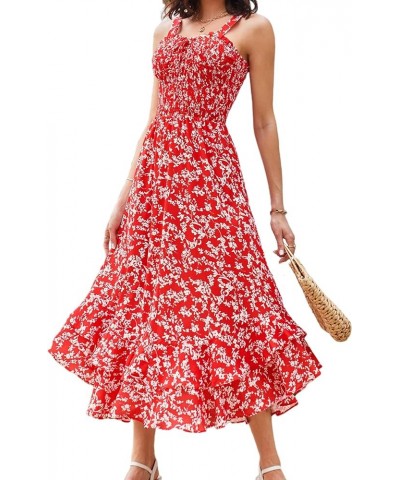 Women's 2024 Summer Floral Boho Dress Square Neck Strapped Swing A Line Beach Long Maxi Dress Red $24.47 Dresses