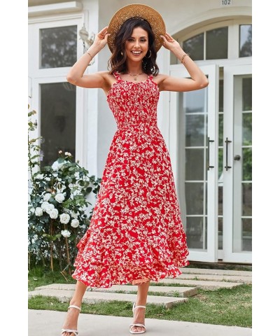 Women's 2024 Summer Floral Boho Dress Square Neck Strapped Swing A Line Beach Long Maxi Dress Red $24.47 Dresses