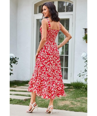 Women's 2024 Summer Floral Boho Dress Square Neck Strapped Swing A Line Beach Long Maxi Dress Red $24.47 Dresses