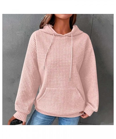 Women Hoodies Waffle Long Sleeve Sweatshirt Drawstring Hooded Sweater Basic Solid Pullover Tops with Pocket 01-pink $10.75 Ho...