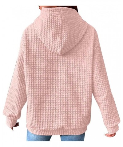 Women Hoodies Waffle Long Sleeve Sweatshirt Drawstring Hooded Sweater Basic Solid Pullover Tops with Pocket 01-pink $10.75 Ho...