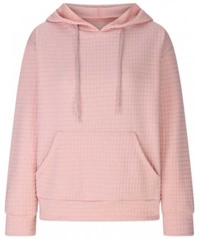 Women Hoodies Waffle Long Sleeve Sweatshirt Drawstring Hooded Sweater Basic Solid Pullover Tops with Pocket 01-pink $10.75 Ho...