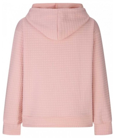 Women Hoodies Waffle Long Sleeve Sweatshirt Drawstring Hooded Sweater Basic Solid Pullover Tops with Pocket 01-pink $10.75 Ho...