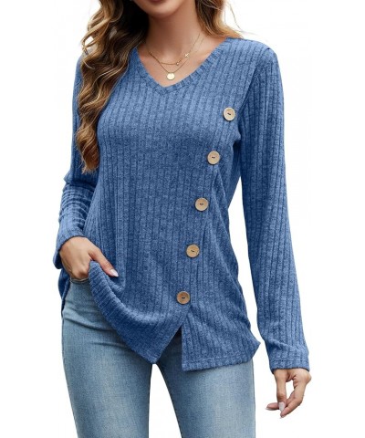 Sweaters for Women Trendy Long Sleeve Shirts Loose Fit Tunic Tops 2023 Blue $11.87 Sweaters