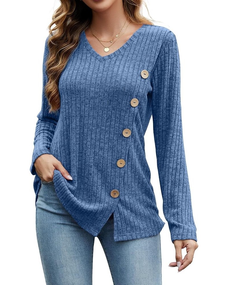 Sweaters for Women Trendy Long Sleeve Shirts Loose Fit Tunic Tops 2023 Blue $11.87 Sweaters