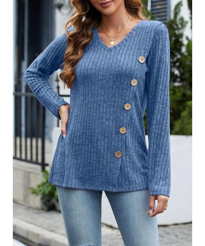 Sweaters for Women Trendy Long Sleeve Shirts Loose Fit Tunic Tops 2023 Blue $11.87 Sweaters