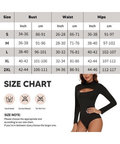 Women's Mock Neck Long Sleeve Bodysuit Tops Cutout Front Sexy T Shirt Leotard Jumpsuit Black $11.25 Lingerie