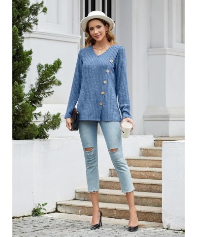 Sweaters for Women Trendy Long Sleeve Shirts Loose Fit Tunic Tops 2023 Blue $11.87 Sweaters