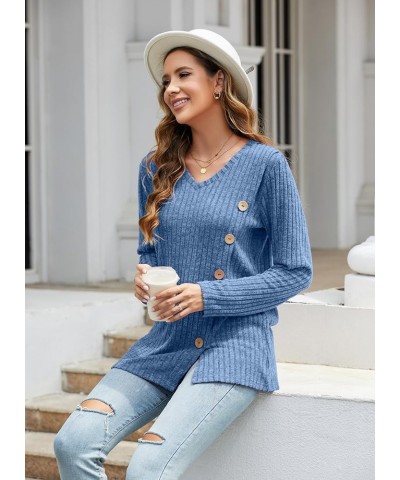 Sweaters for Women Trendy Long Sleeve Shirts Loose Fit Tunic Tops 2023 Blue $11.87 Sweaters