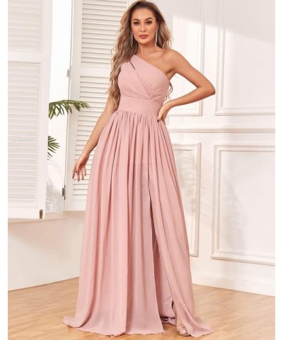 One Shoulder Bridesmaid Dress with Slit Chiffon Long Formal Dresses with Pockets Mint Green $24.20 Dresses