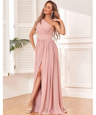 One Shoulder Bridesmaid Dress with Slit Chiffon Long Formal Dresses with Pockets Mint Green $24.20 Dresses