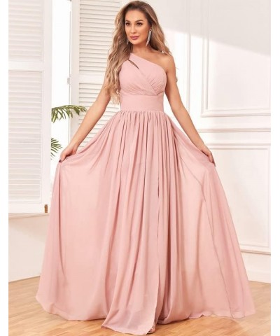 One Shoulder Bridesmaid Dress with Slit Chiffon Long Formal Dresses with Pockets Mint Green $24.20 Dresses