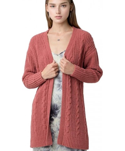 Women's Chunky Cable Knit Open Front Oversize Sweater Cardigan Rust $15.85 Sweaters