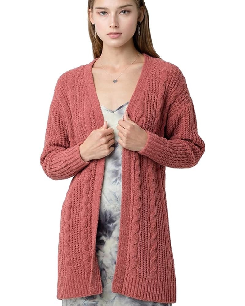 Women's Chunky Cable Knit Open Front Oversize Sweater Cardigan Rust $15.85 Sweaters