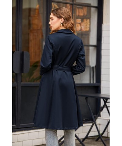 Women's Trench Coats Double-Breasted Long Coat with Belt Navy Blue $37.50 Coats