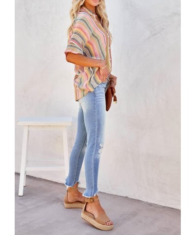 Women's Long Sleeve V-Neck Stripes Casual Blouses Pocket Button Down Shirt Tops Floral Yellow Green $7.50 Blouses