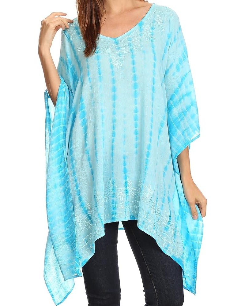 Wren Lightweight Circle Poncho Top Blouse With Detailed Embroidery Td-turquoise $19.79 Blouses