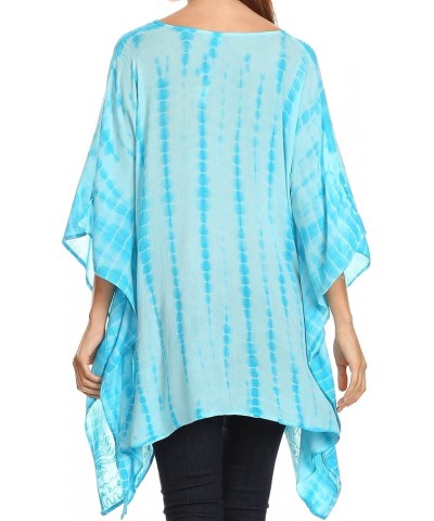 Wren Lightweight Circle Poncho Top Blouse With Detailed Embroidery Td-turquoise $19.79 Blouses