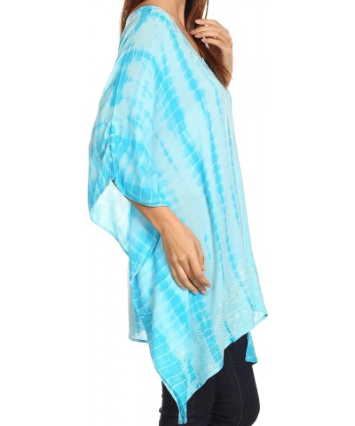 Wren Lightweight Circle Poncho Top Blouse With Detailed Embroidery Td-turquoise $19.79 Blouses