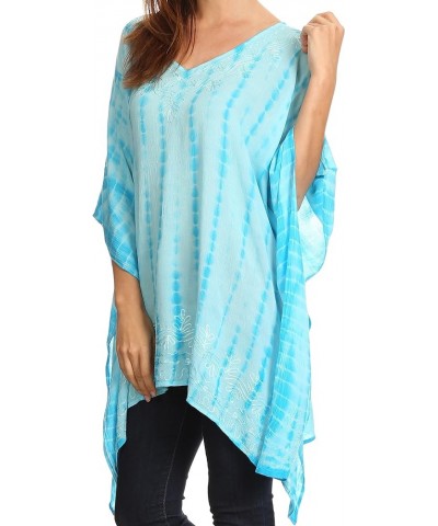 Wren Lightweight Circle Poncho Top Blouse With Detailed Embroidery Td-turquoise $19.79 Blouses