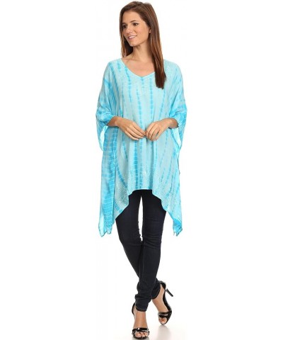 Wren Lightweight Circle Poncho Top Blouse With Detailed Embroidery Td-turquoise $19.79 Blouses