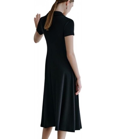 Women Short Sleeve Casual Midi Dresses V Neck Party Loose S-Line Dress Black $35.70 Dresses