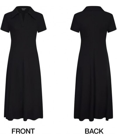 Women Short Sleeve Casual Midi Dresses V Neck Party Loose S-Line Dress Black $35.70 Dresses