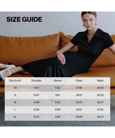 Women Short Sleeve Casual Midi Dresses V Neck Party Loose S-Line Dress Black $35.70 Dresses