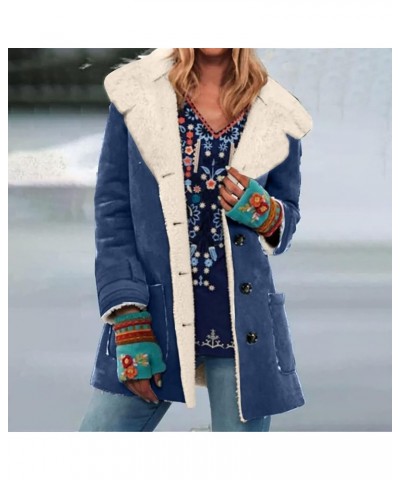 Winter Coats for Women,Fashion Warm Lapel Collar Fuzzy Fleece Coat Button Down Furry Jacket Plus Size Sherpa Coats J03✦✦navy ...