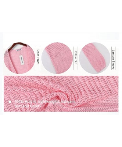 Women's Crochet Knit Cardigans Lantern Sleeve Hollow Out Boho Lightweight Sweaters Open Front Loose Outwear Pink $10.19 Sweaters