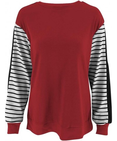 Women's Color Block Tunic Tops Long Striped Sleeve Crew Neck Sweatshirts Casual Loose Tops Red $11.24 Tops