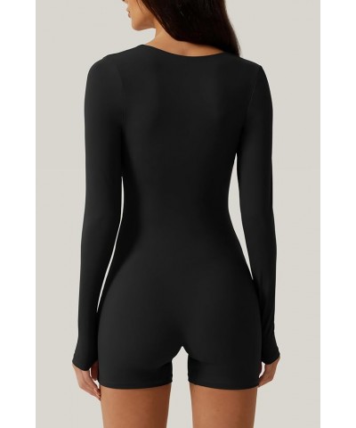 Women's Long Sleeve Bodycon Romper Stretchy Square Neck Sexy Unitard Jumpsuit Black $19.37 Jumpsuits