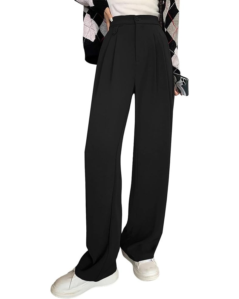 Women's High Waisted Work Pants Pleated Office Casual Straight Leg Dress Pants Trousers with Pockets Black $20.39 Pants