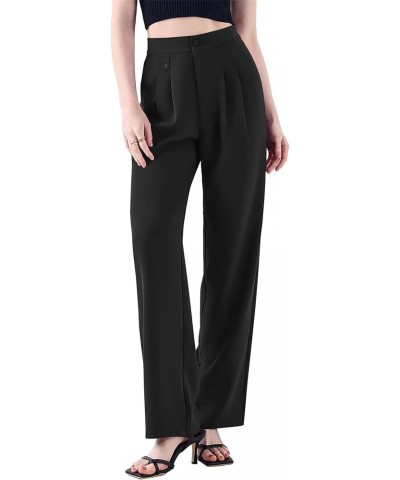 Women's High Waisted Work Pants Pleated Office Casual Straight Leg Dress Pants Trousers with Pockets Black $20.39 Pants