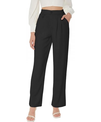 Women's High Waisted Work Pants Pleated Office Casual Straight Leg Dress Pants Trousers with Pockets Black $20.39 Pants