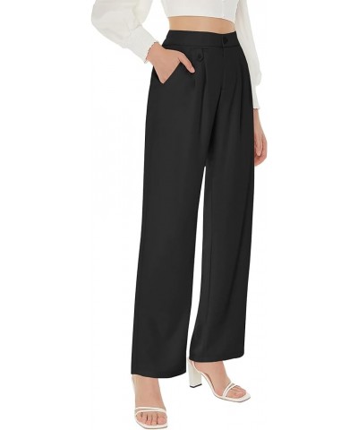 Women's High Waisted Work Pants Pleated Office Casual Straight Leg Dress Pants Trousers with Pockets Black $20.39 Pants