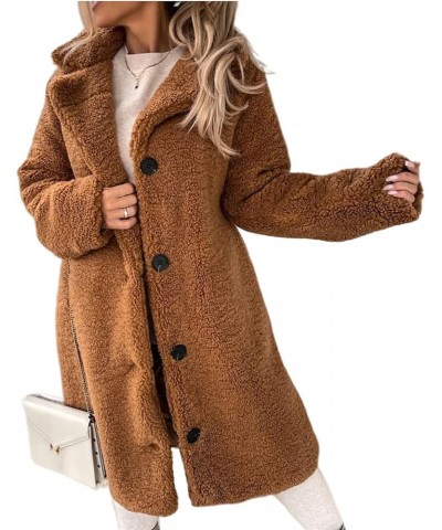 Womens Fuzzy Fleece Button Down Coats Lapel Open Front Cardigans Long Jackets Plush Overcoat Winter Warm Outwear A-brown $11....